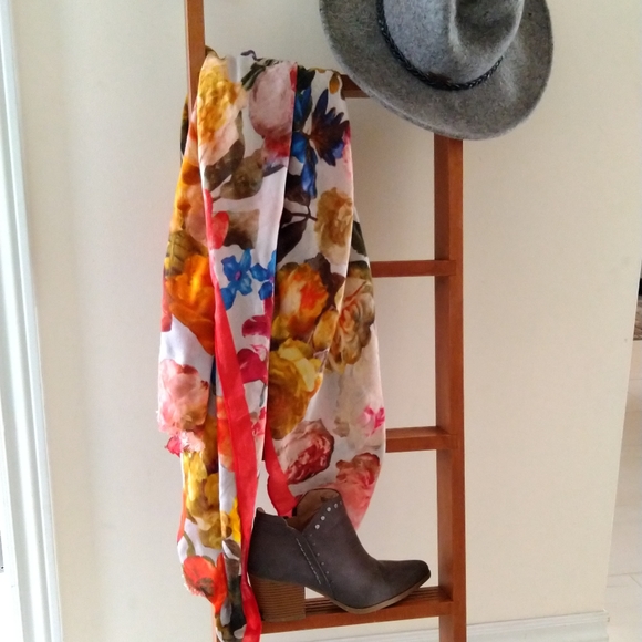Indigo stunning fall scarf with floral pattern.